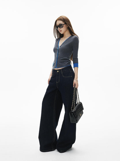 iamxiaa Washed Contrast Stitch Pocket Cotton Women&