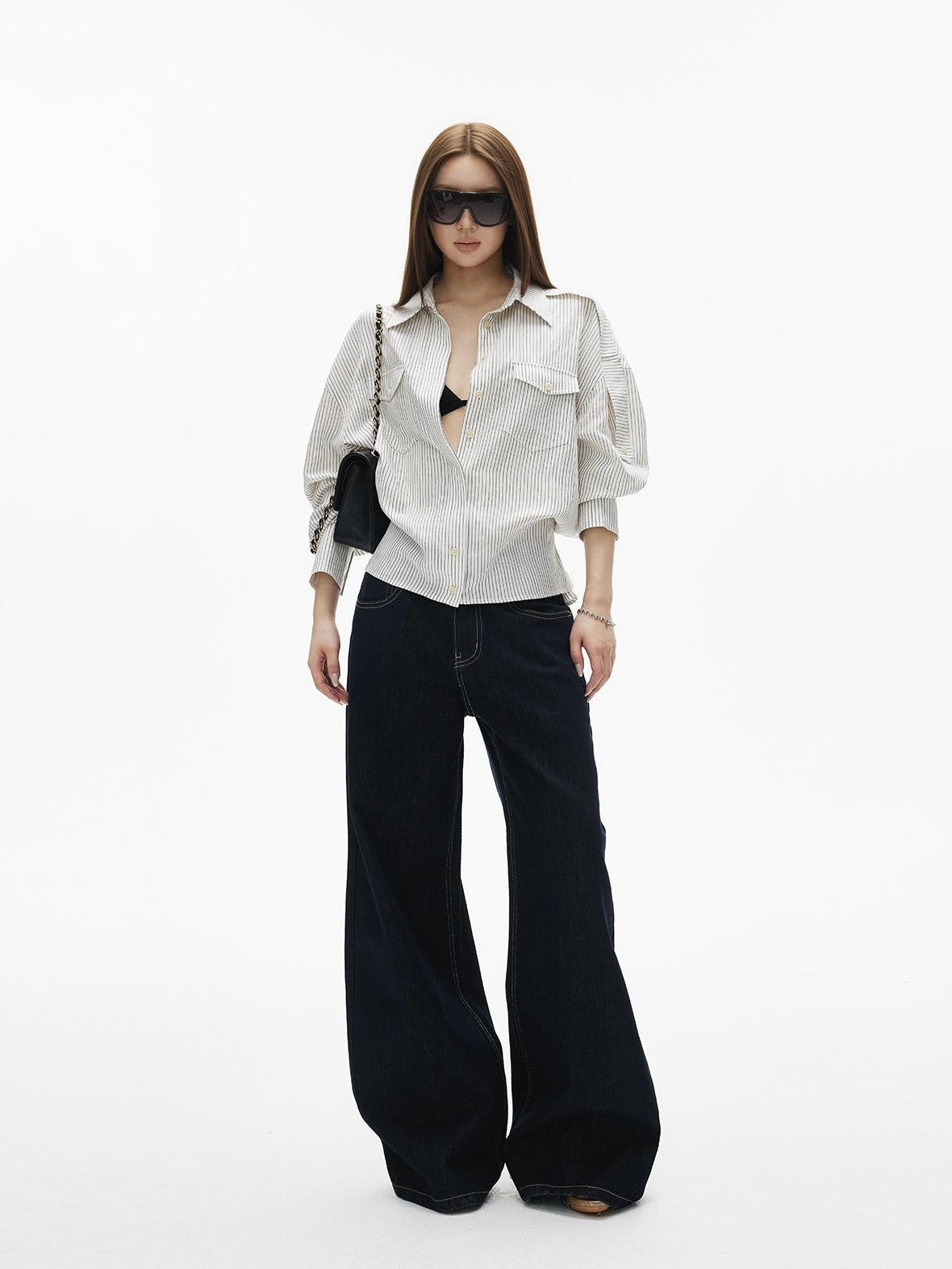 iamxiaa Washed Contrast Stitch Pocket Cotton Women&