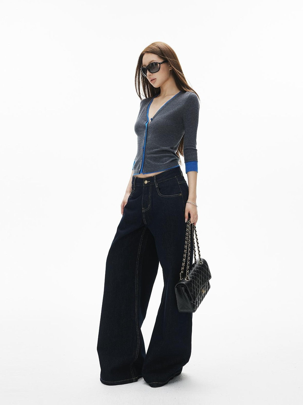 iamxiaa Washed Contrast Stitch Pocket Cotton Women&