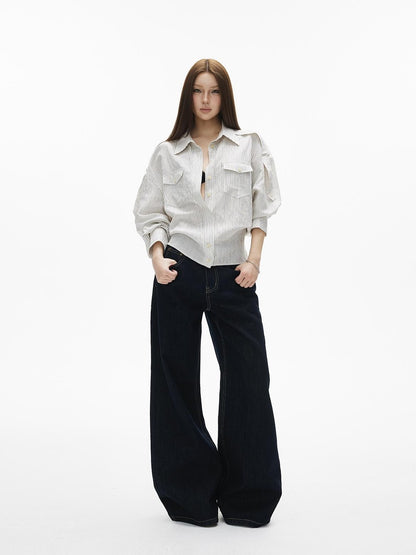iamxiaa Washed Contrast Stitch Pocket Cotton Women&