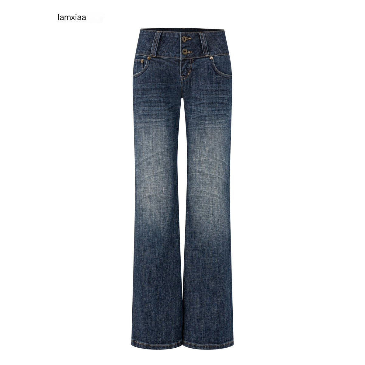 iamxiaa_Washed_Dark_Blue_Low_Waist_Pocket_Women&