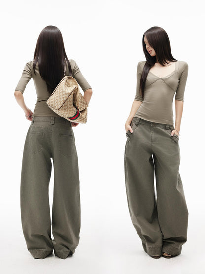 iamxiaa Washed Embroidered Low Waist Pure Cotton Women&