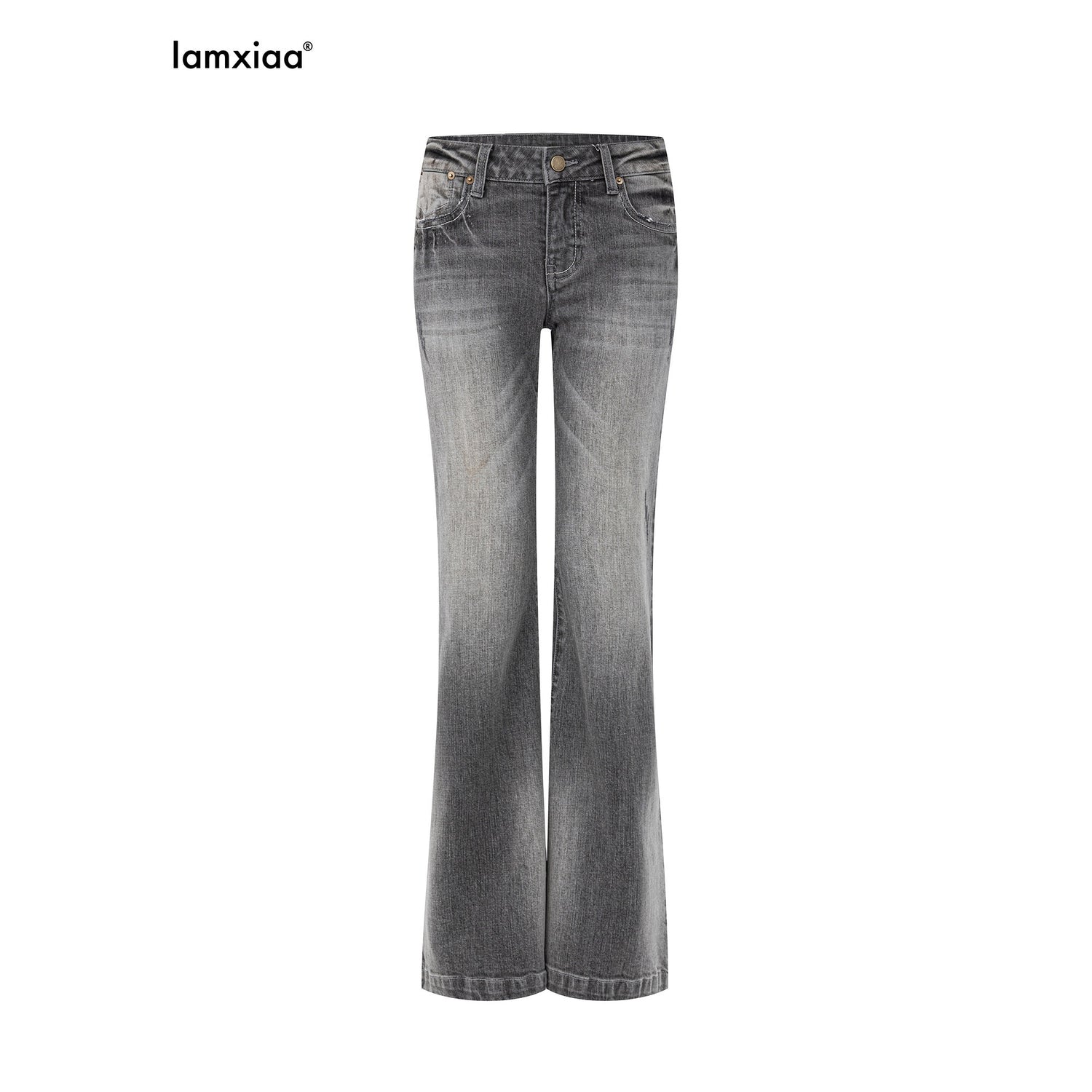 iamxiaa_Washed_Gray_Slub_Non_Stretch_Low_Rise_Micro_Flare_Women&
