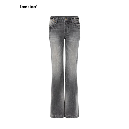 iamxiaa_Washed_Gray_Slub_Non_Stretch_Low_Rise_Micro_Flare_Women&