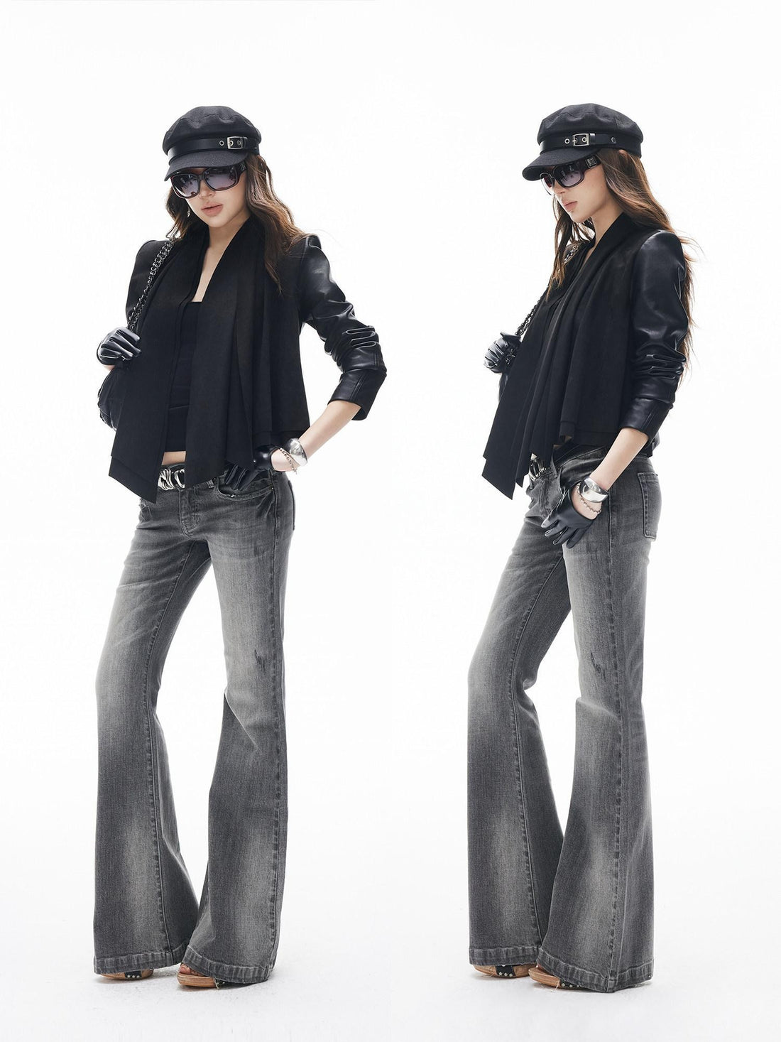 iamxiaa Washed Gray Slub Non Stretch Low Rise Micro Flare Women&