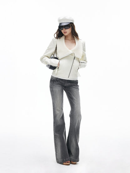 iamxiaa Washed Gray Slub Non Stretch Low Rise Micro Flare Women&