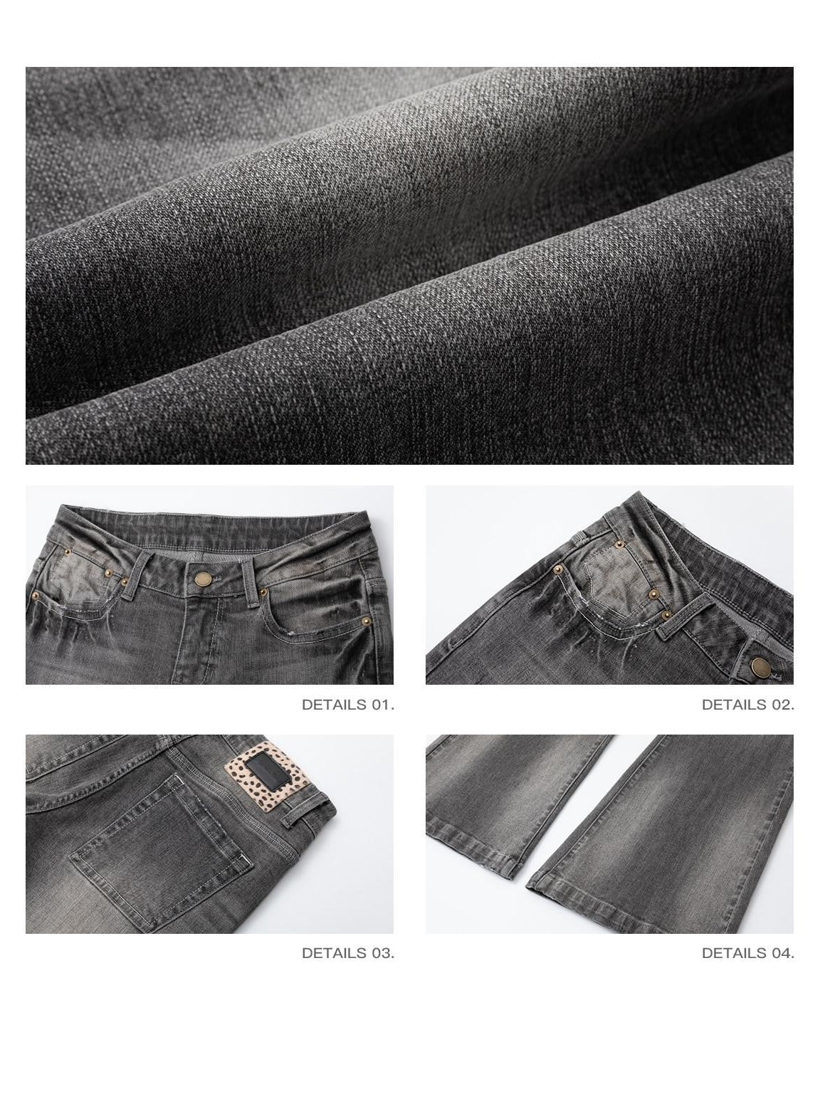 iamxiaa Washed Gray Slub Non Stretch Low Rise Micro Flare Women&