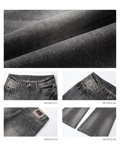 iamxiaa Washed Gray Slub Non Stretch Low Rise Micro Flare Women&