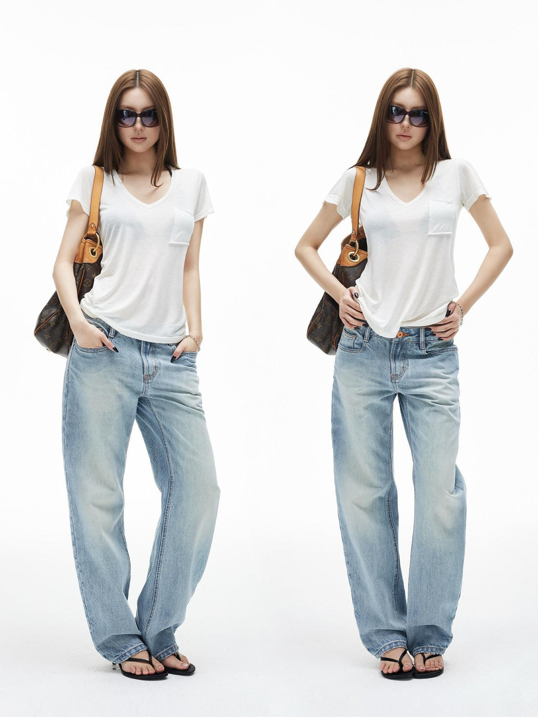 iamxiaa Washed Light Blue Low Rise Frayed Hem Women&
