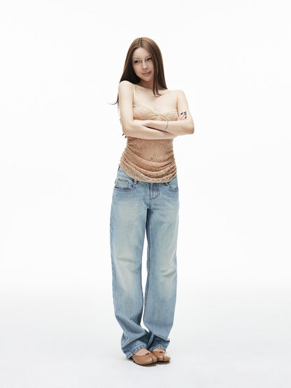 iamxiaa Washed Light Blue Low Rise Frayed Hem Women&
