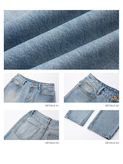 iamxiaa Washed Light Blue Low Rise Frayed Hem Women&