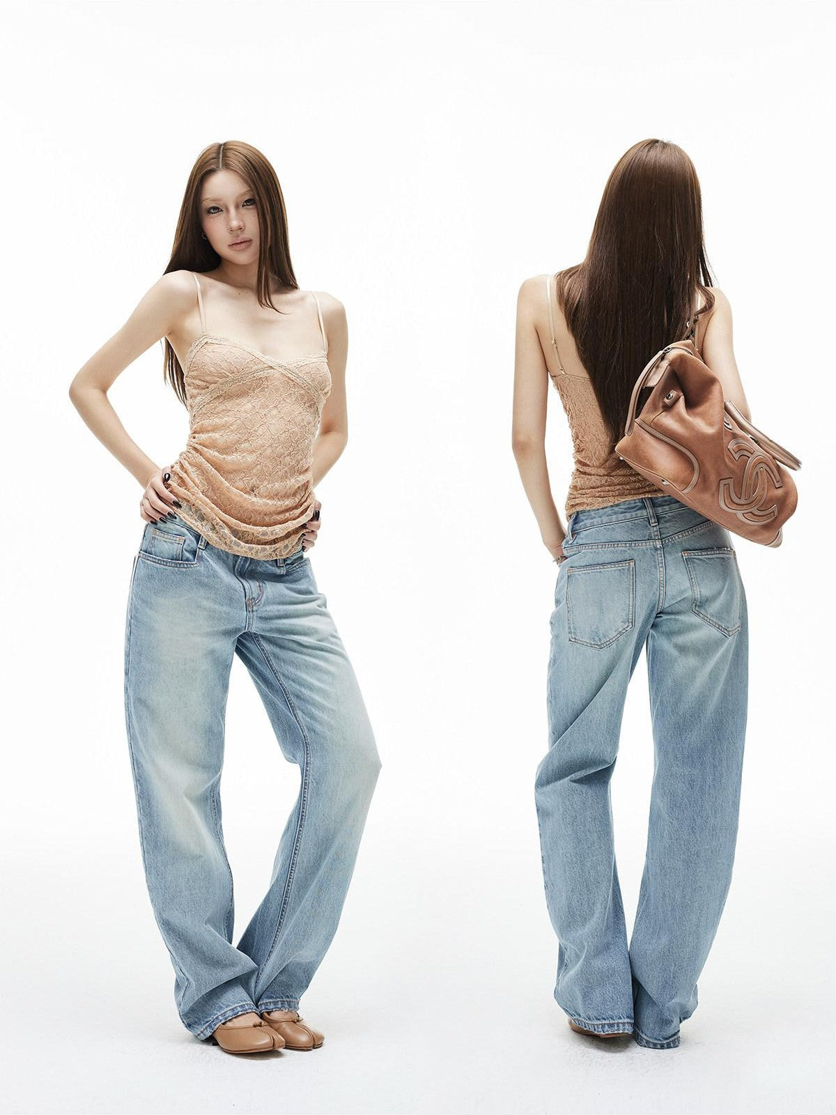 iamxiaa Washed Light Blue Low Rise Frayed Hem Women&