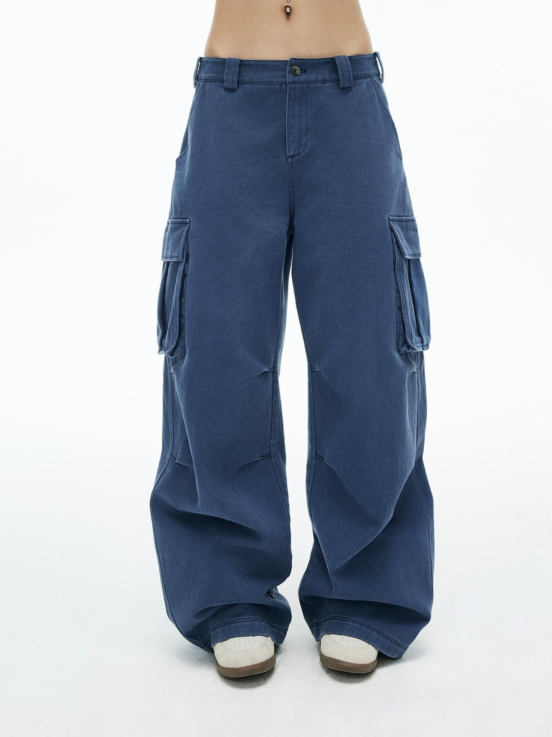iamxiaa Washed Prussian Blue 3d Pocket Low Rise Wide Leg Women&