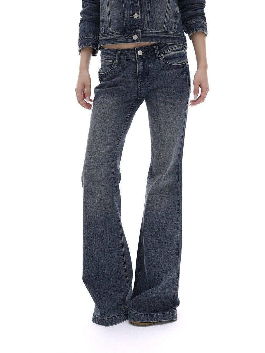 iamxiaa Washed Short Jacket Low Rise Flare Pants Women&
