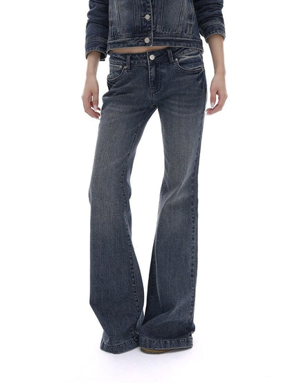 iamxiaa Washed Short Jacket Low Rise Flare Pants Women&