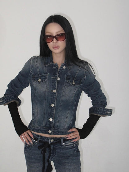 iamxiaa Washed Short Jacket Low Rise Flare Pants Women&