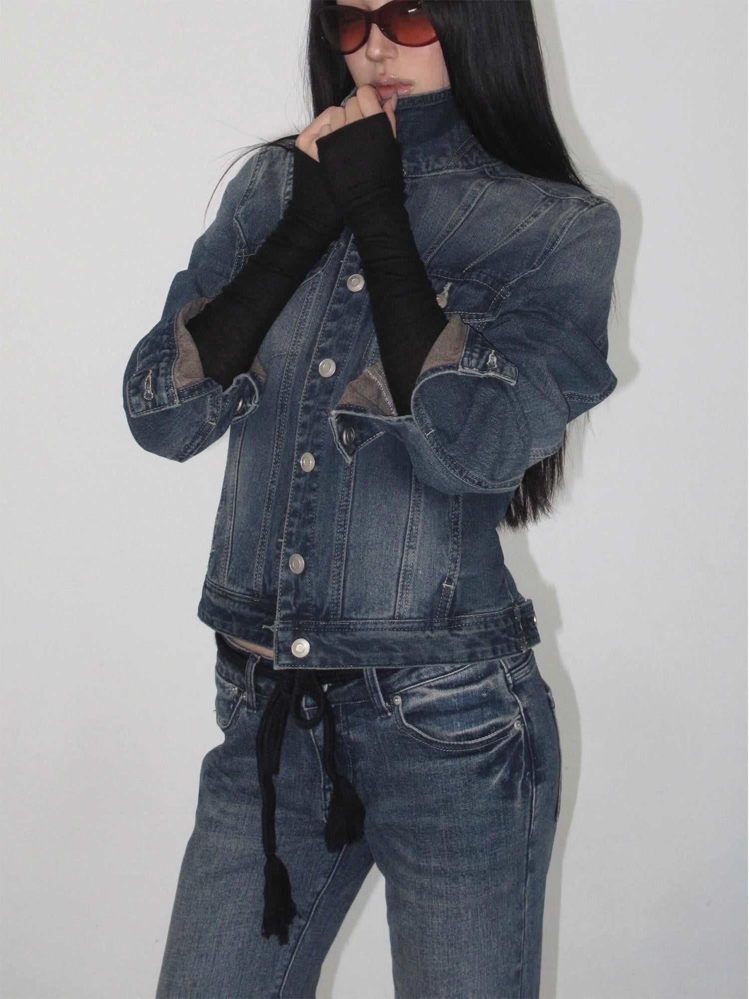 iamxiaa Washed Short Jacket Low Rise Flare Pants Women&