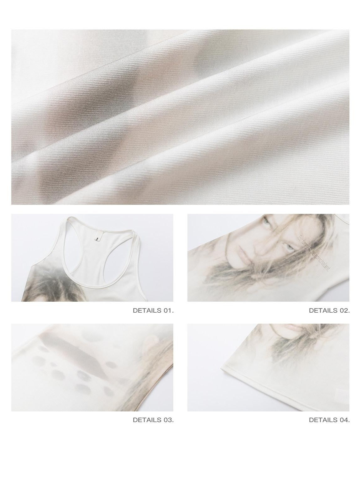 iamxiaa Washed Sketch Portrait Ombre Deep U Neck Slim Women&
