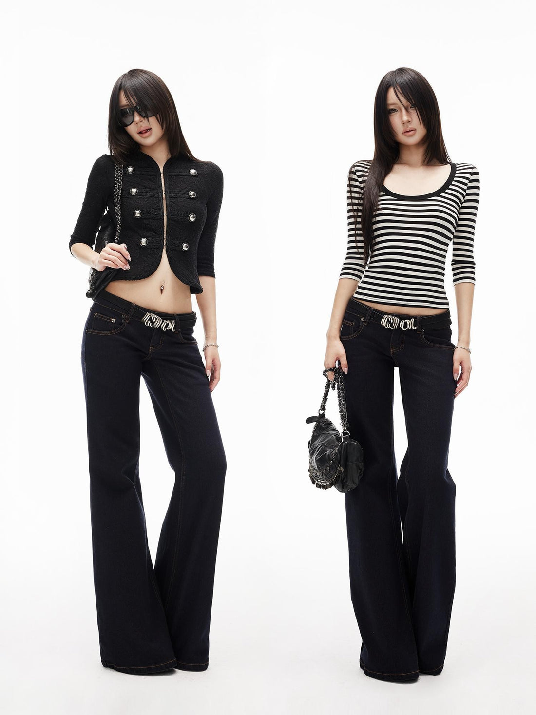 iamxiaa Washed Textured Low Waist Flared Women&