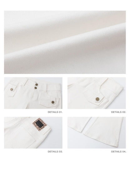 iamxiaa White Double Button Cargo Flap Vintage Women&