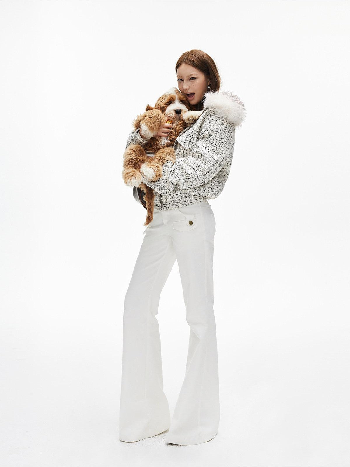 iamxiaa White Double Button Cargo Flap Vintage Women&