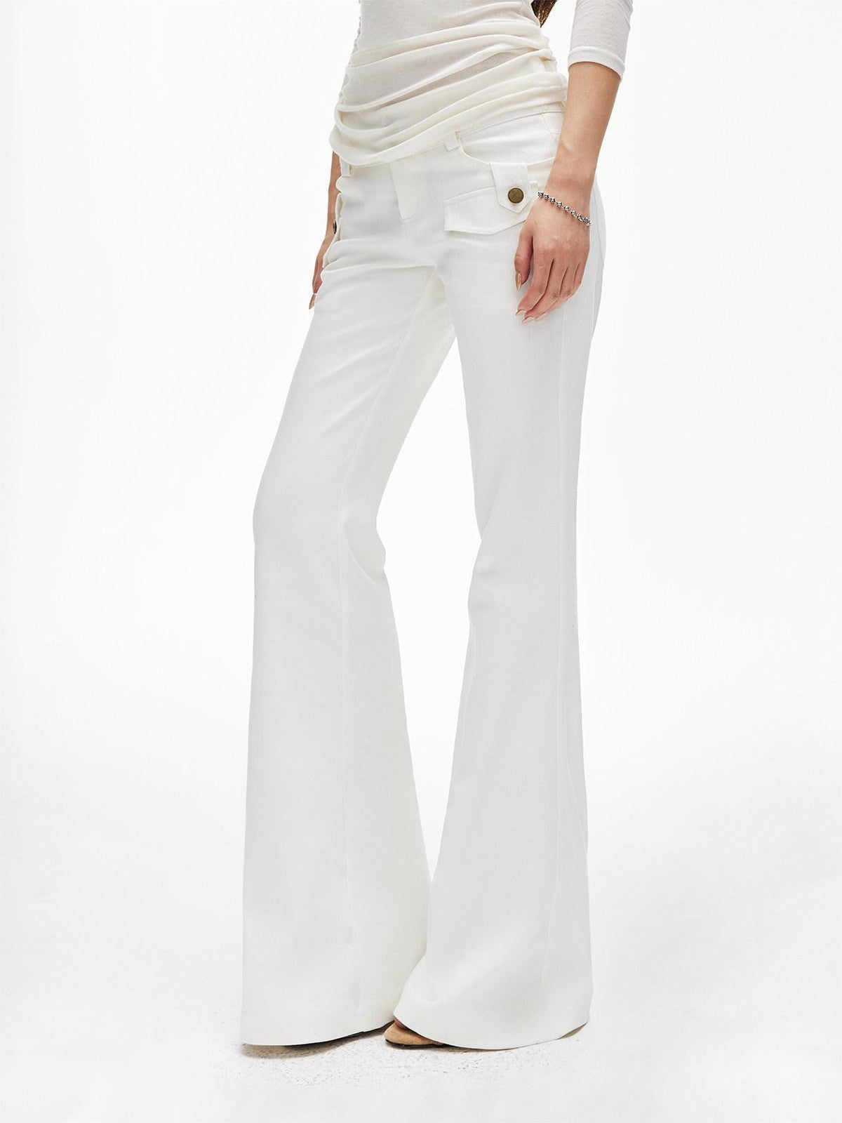 iamxiaa White Double Button Cargo Flap Vintage Women&