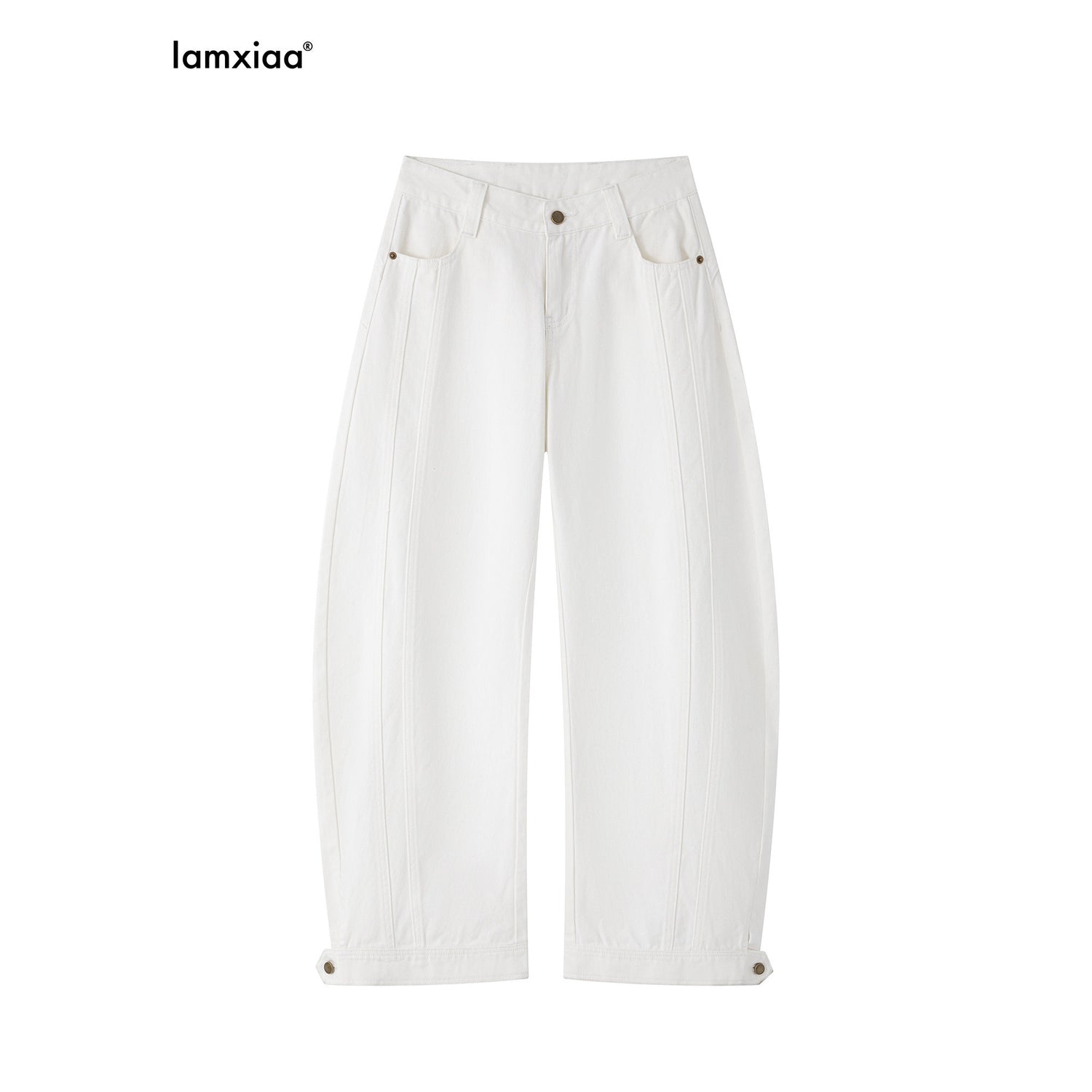 iamxiaa_White_Double_Stitch_Split_Hem_Cut_Copper_Button_Women&