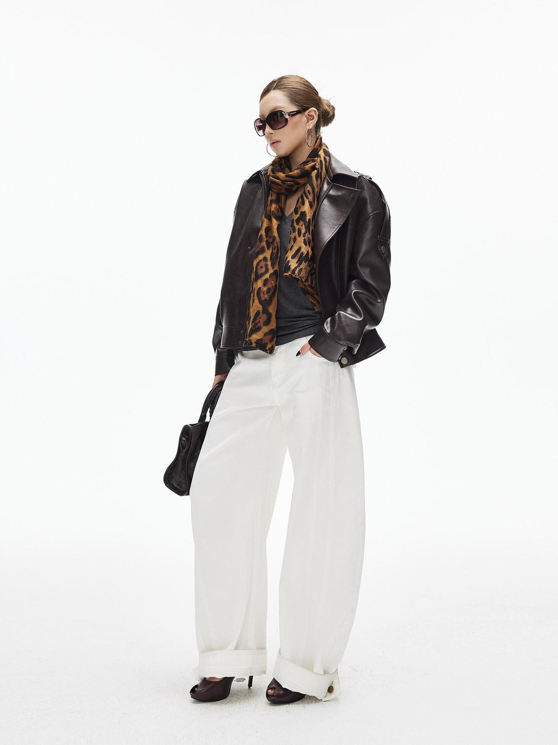 iamxiaa White Double Stitch Split Hem Cut Copper Button Women&