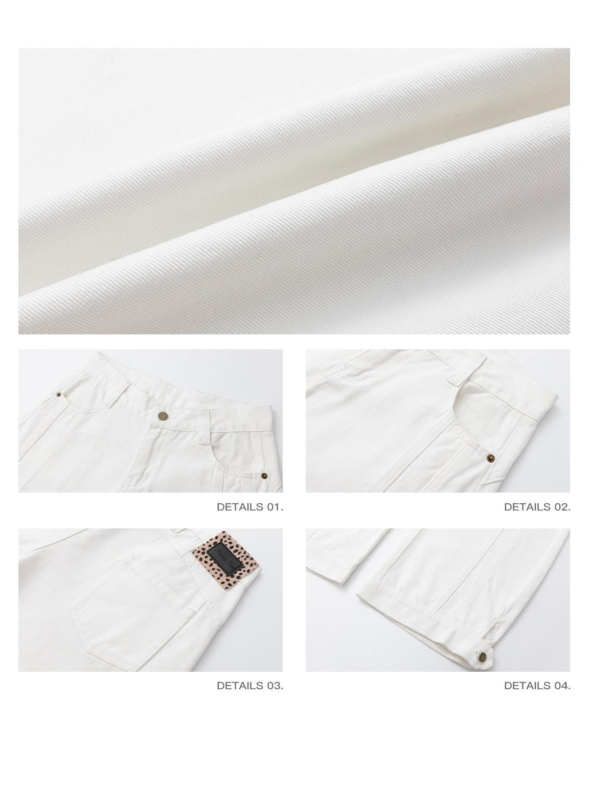 iamxiaa White Double Stitch Split Hem Cut Copper Button Women&