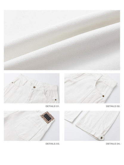 iamxiaa White Double Stitch Split Hem Cut Copper Button Women&