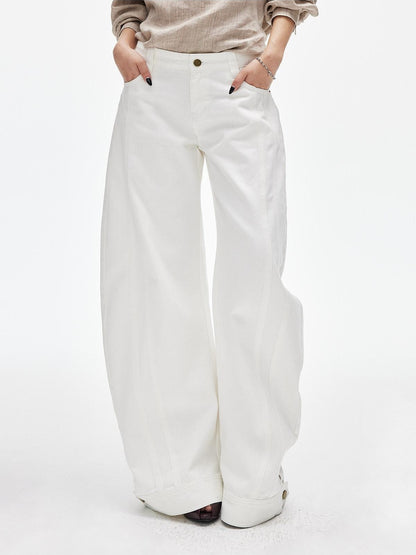 iamxiaa White Double Stitch Split Hem Cut Copper Button Women&