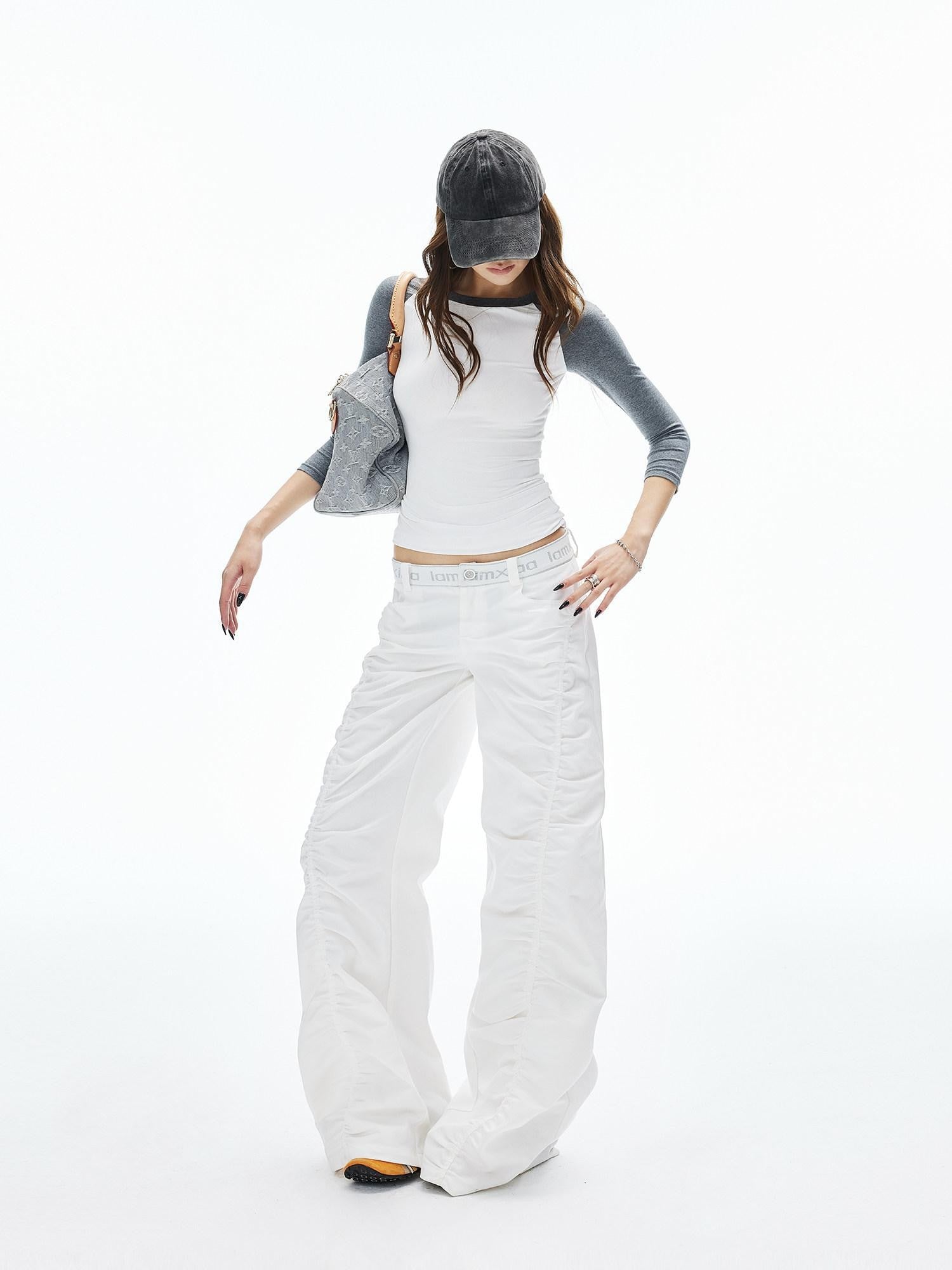 iamxiaa White Gray Colorblock Raglan Crew Fitted Women&