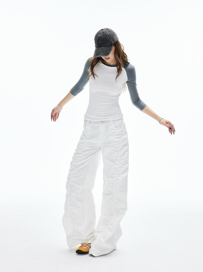 iamxiaa White Gray Colorblock Raglan Crew Fitted Women&