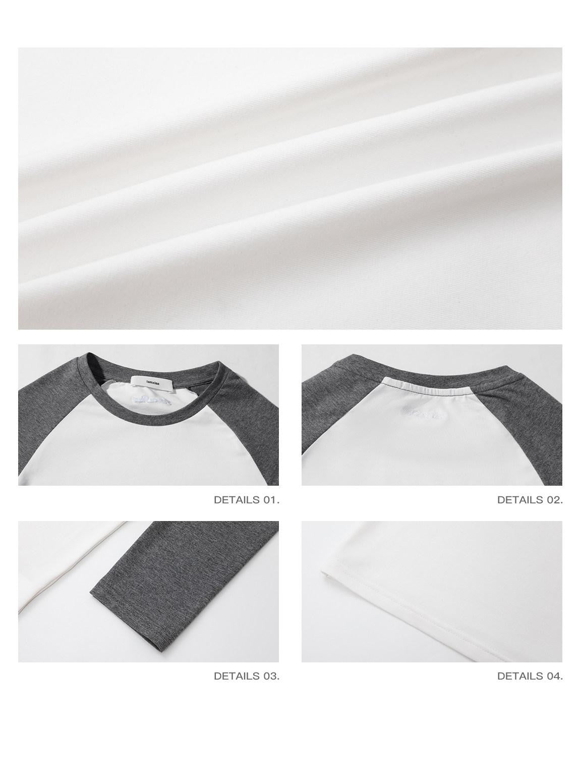 iamxiaa White Gray Colorblock Raglan Crew Fitted Women&