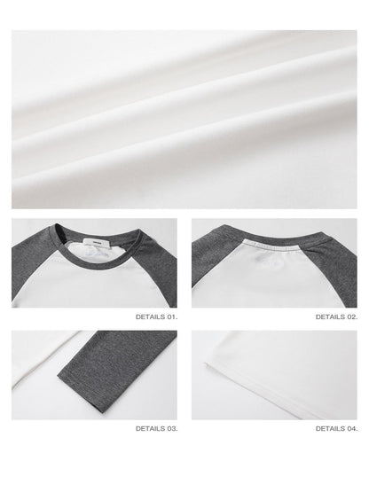 iamxiaa White Gray Colorblock Raglan Crew Fitted Women&