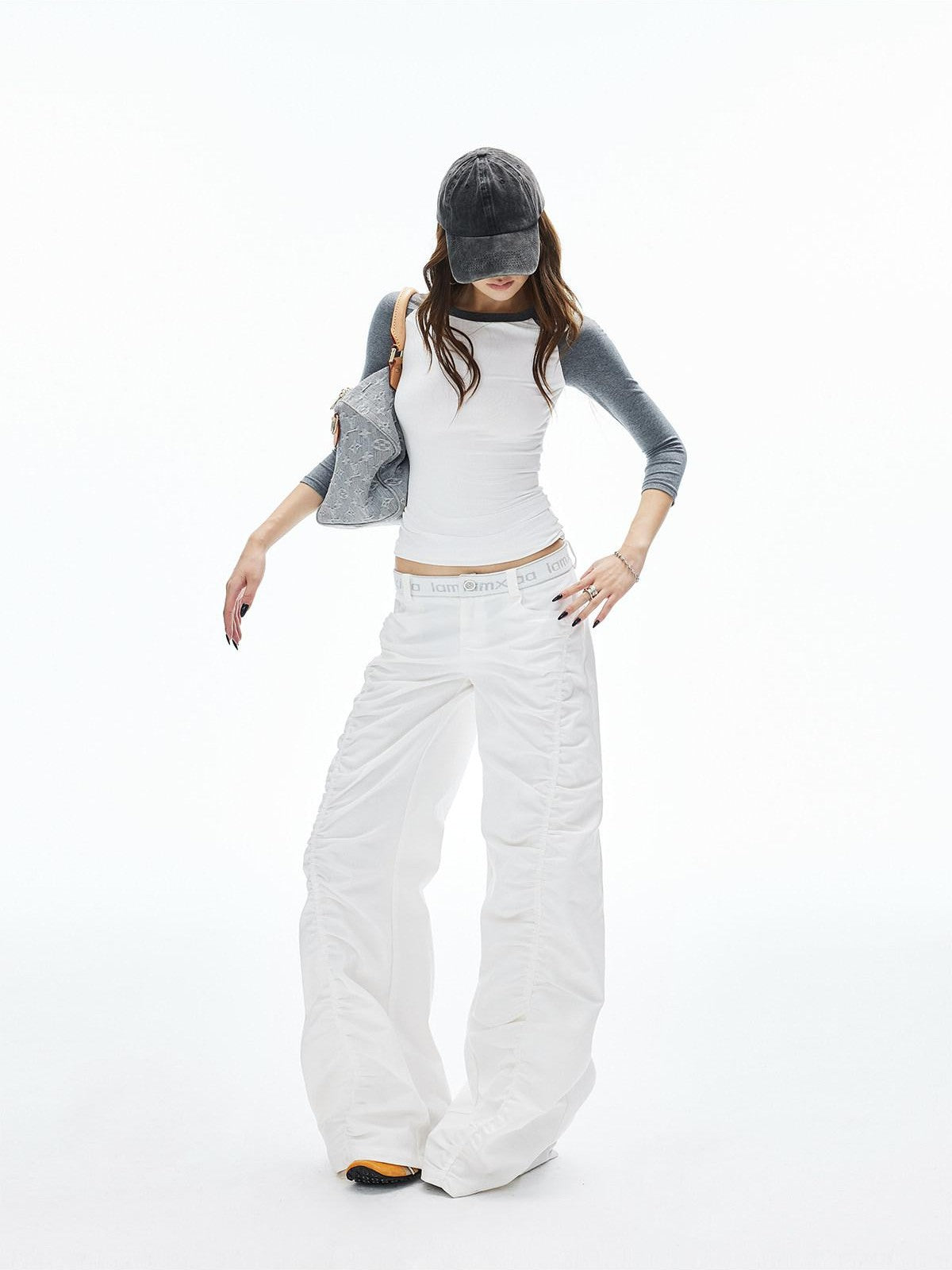iamxiaa White Gray Colorblock Raglan Crew Fitted Women&