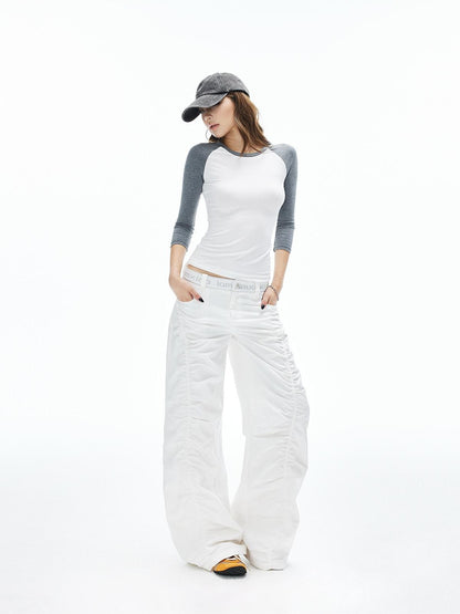 iamxiaa White Gray Colorblock Raglan Crew Fitted Women&