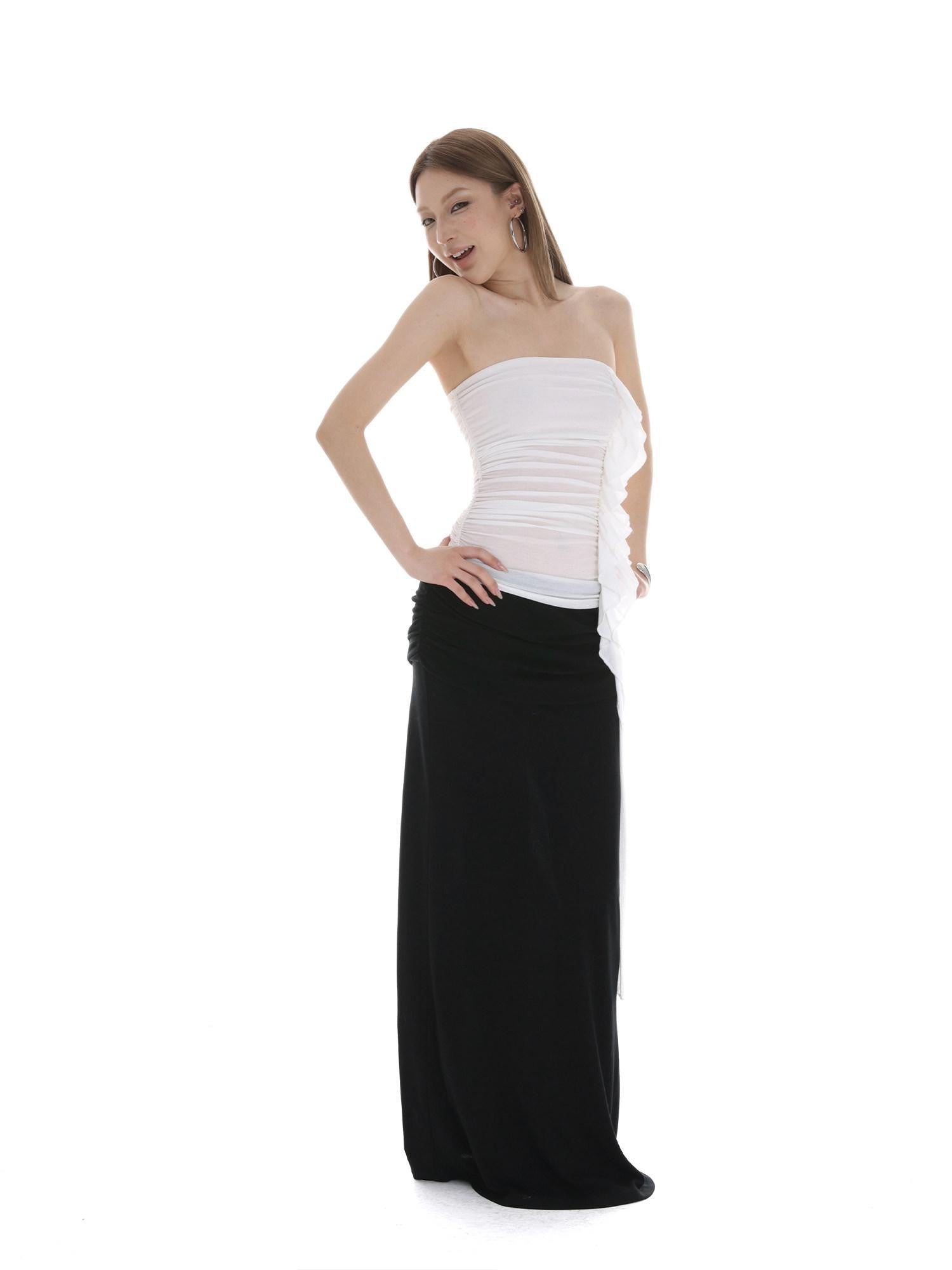 iamxiaa White Ruched Ruffle Ribbon Slimming Women&