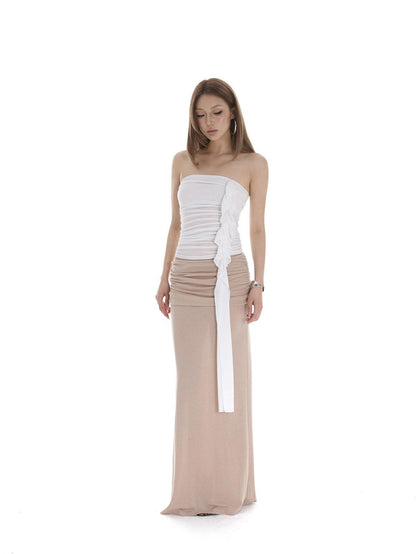 iamxiaa White Ruched Ruffle Ribbon Slimming Women&