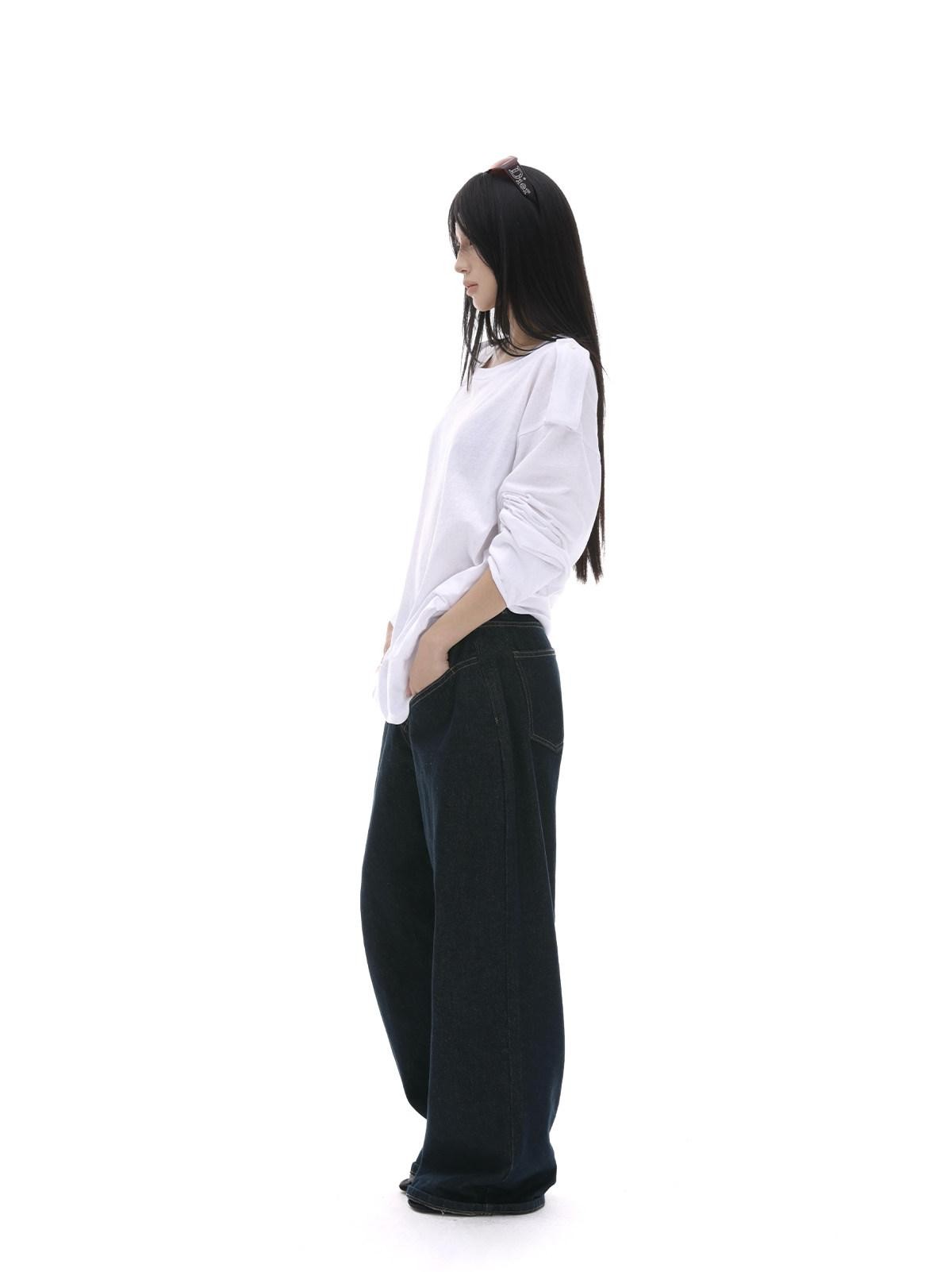 iamxiaa White Wide Shoulder Tabs Loose Layered Pullover Women&