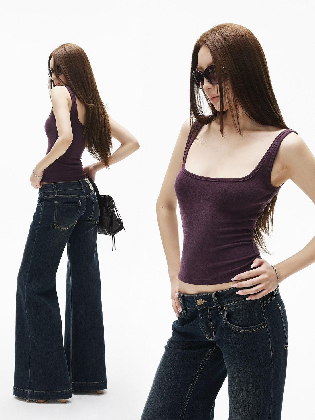 iamxiaa Wide Shoulder Straps U Neck Slim Fit Women&