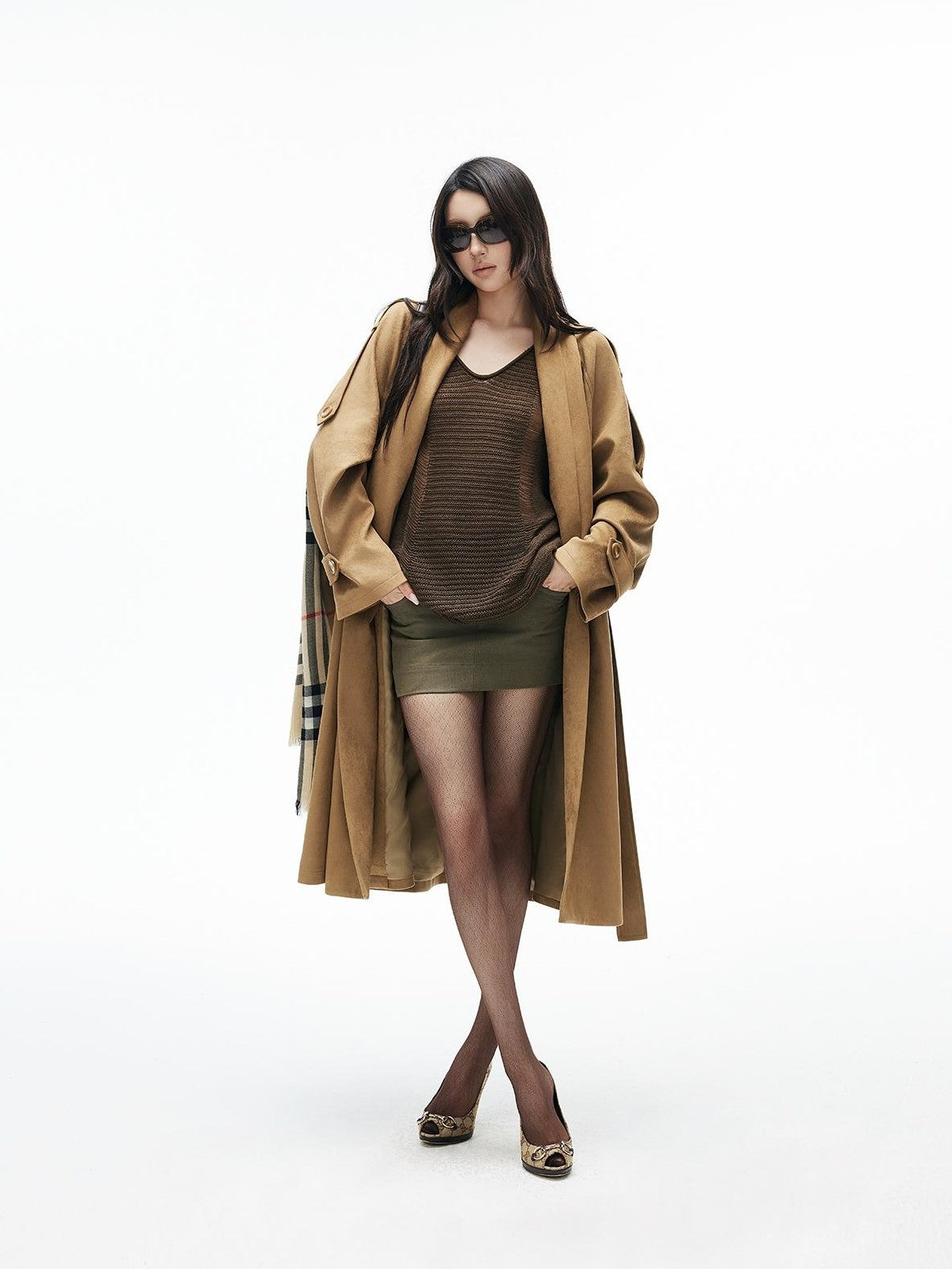 iamxiaa Wrap Belted Longline Collarless Women&