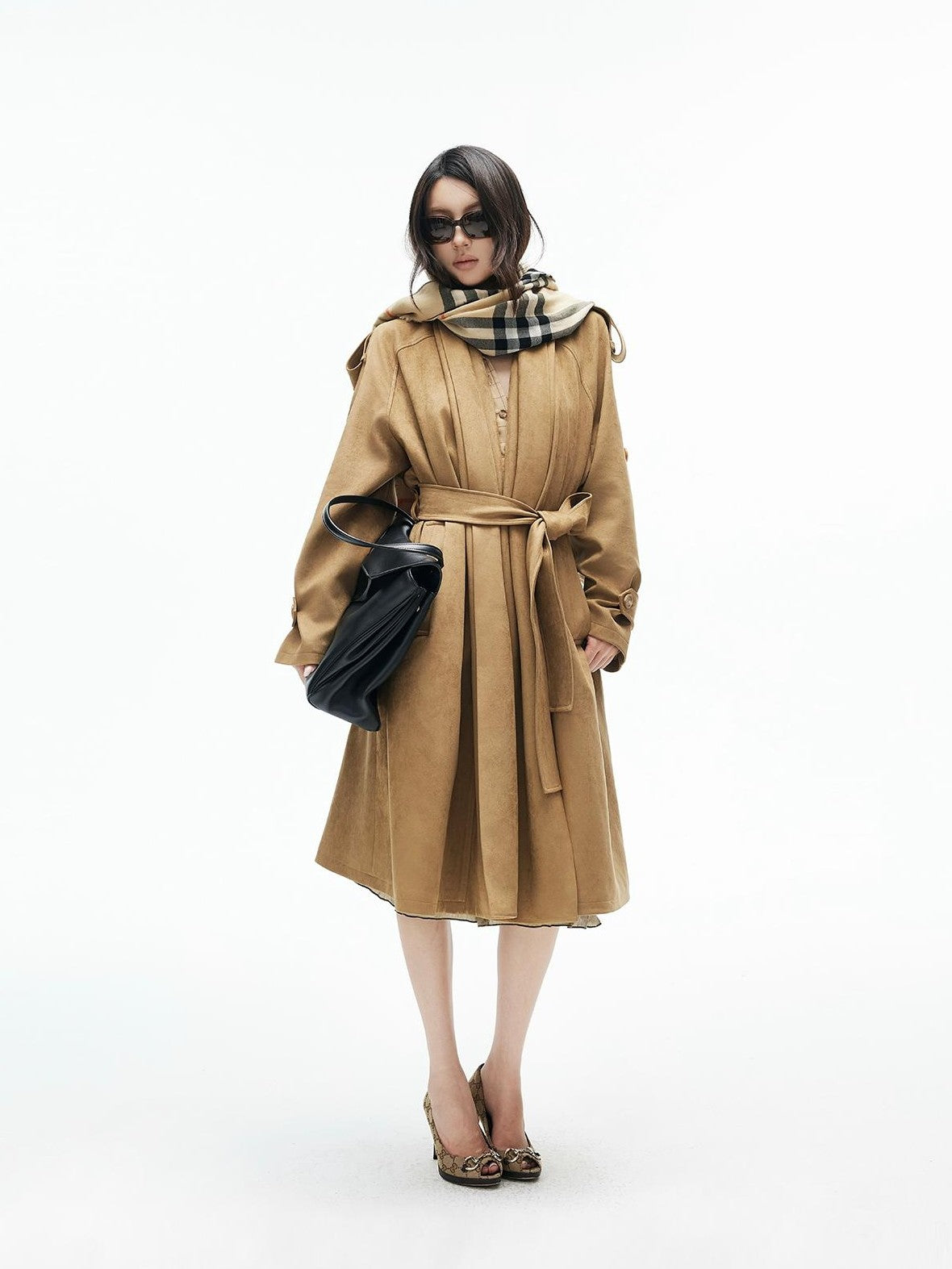 iamxiaa Wrap Belted Longline Collarless Women&