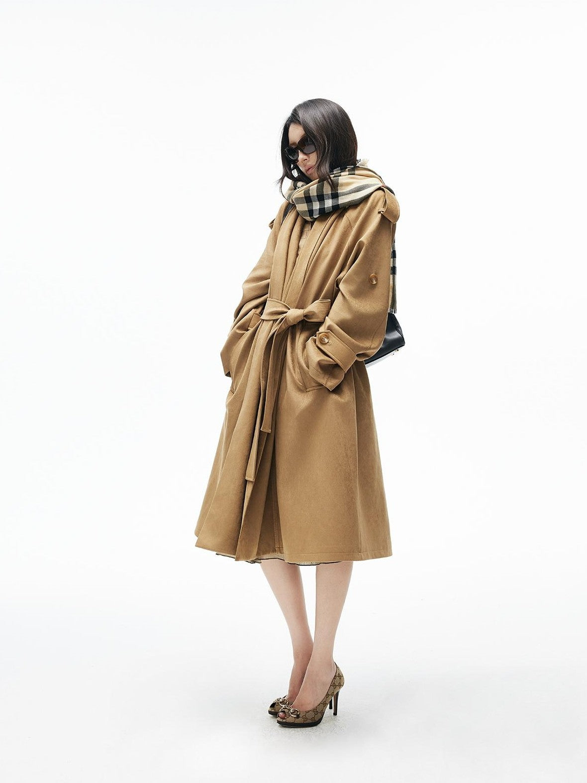 iamxiaa Wrap Belted Longline Collarless Women&