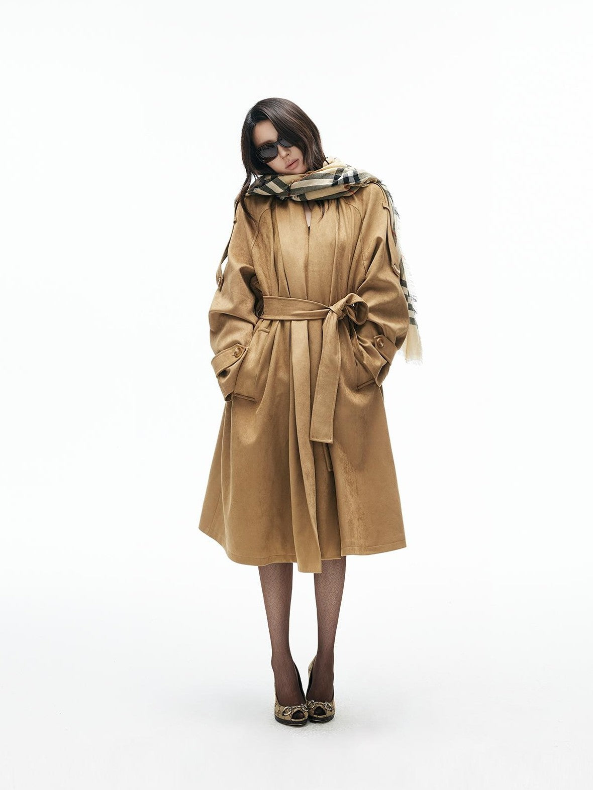iamxiaa Wrap Belted Longline Collarless Women&