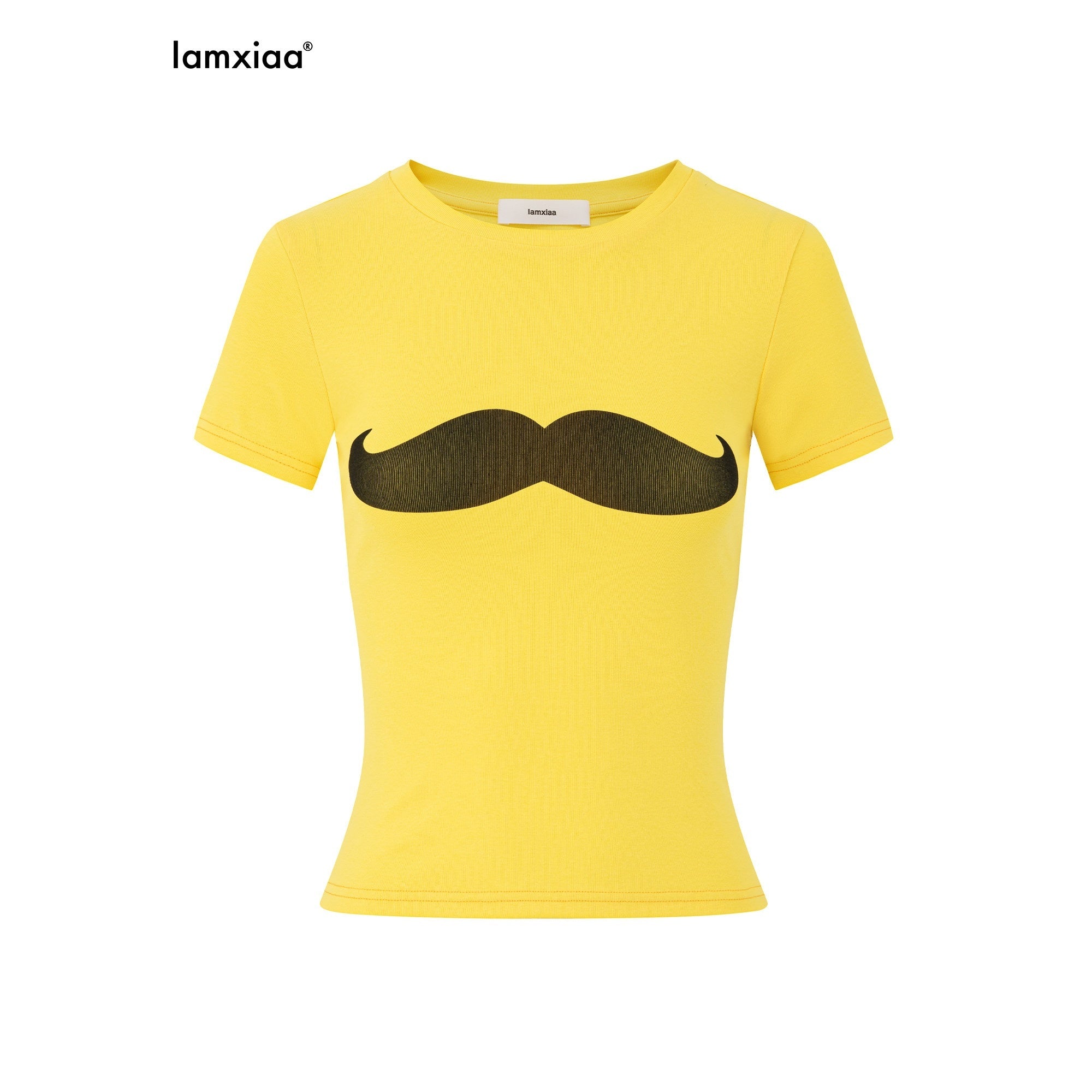 iamxiaa_Yellow_Handlebar_Mustache_Print_Slim_Fit_Women&