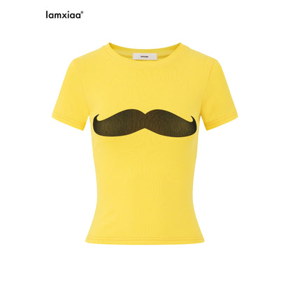 iamxiaa_Yellow_Handlebar_Mustache_Print_Slim_Fit_Women&