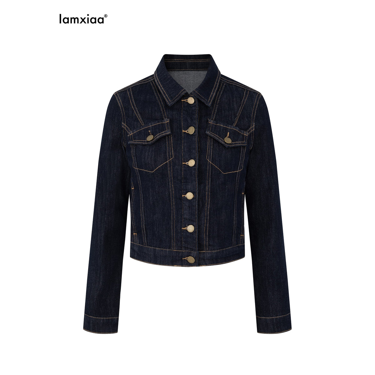 iamxiaa_Yellow_Stitch_Trim_Cropped_Denim_Jacket_Low_Rise_Flared_Women&