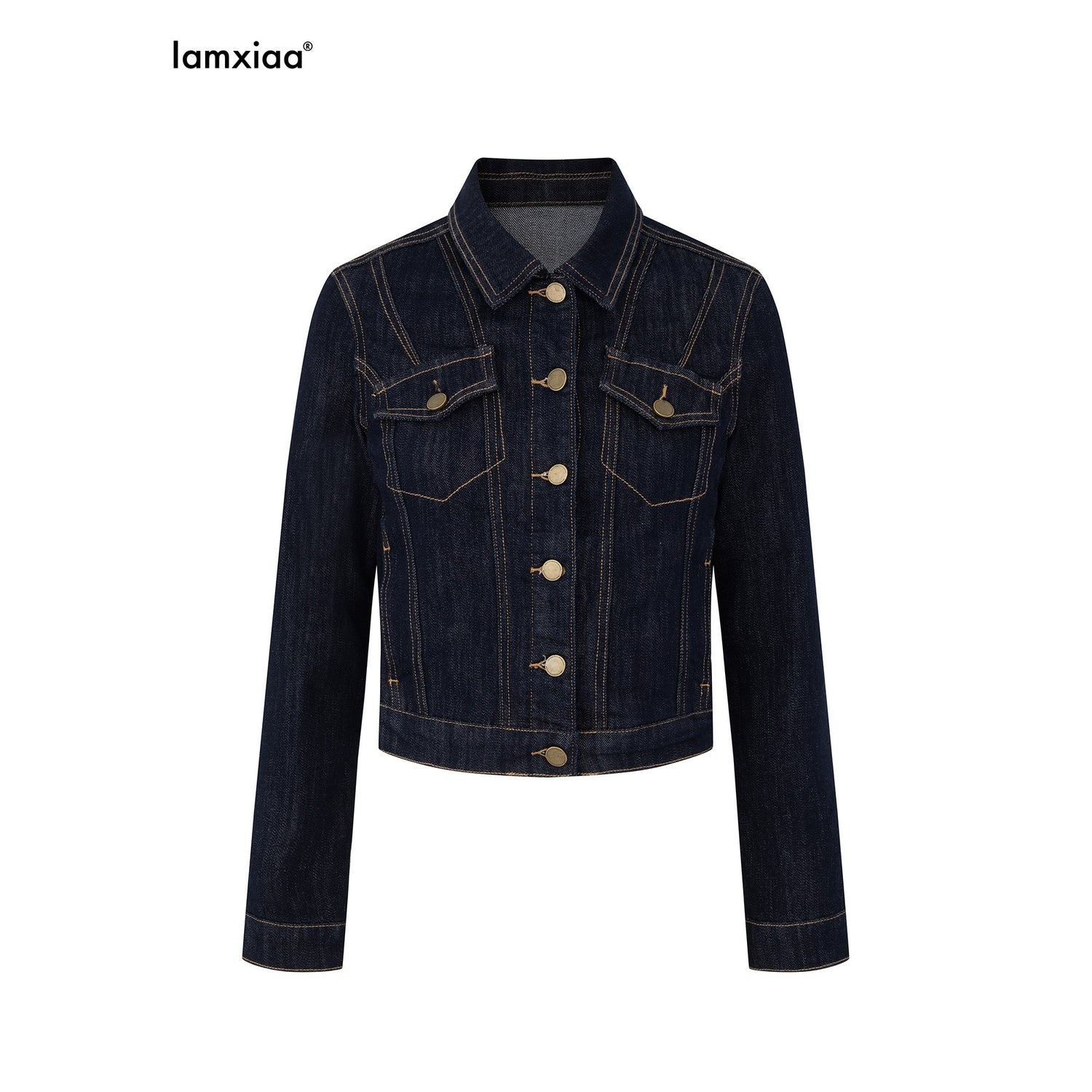 iamxiaa_Yellow_Stitched_Split_Crop_Jacket_Lowrise_Flare_Women&