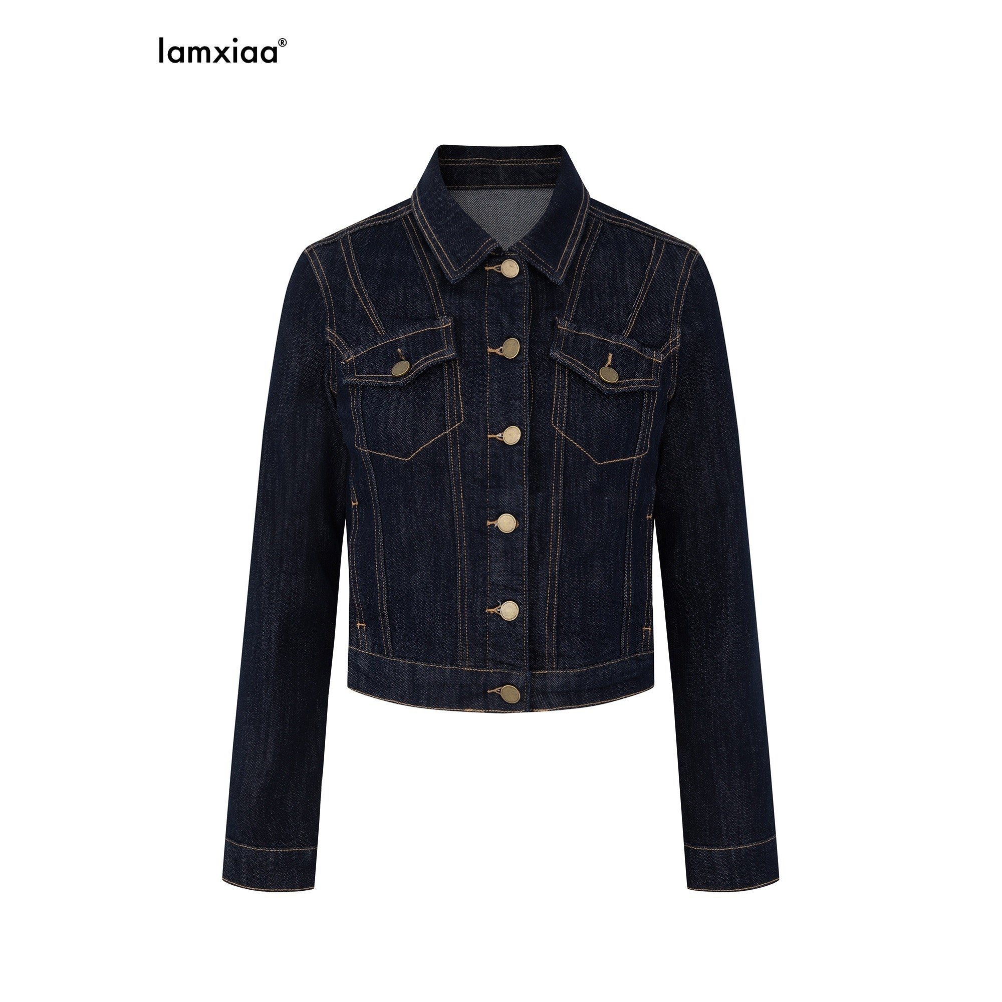 iamxiaa_Yellow_Stitched_Split_Crop_Jacket_Lowrise_Flare_Women&